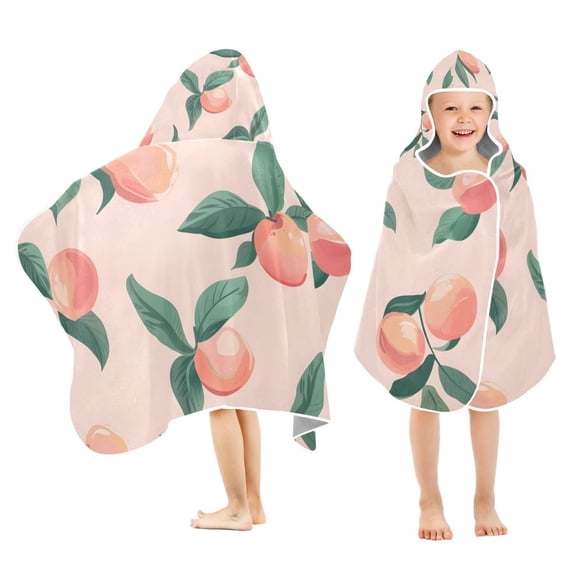 Peach Kids Hooded Beach Towel Baby Bath Poncho Towels with Hood Absorbent 50"x23.5" for Pool Swimming