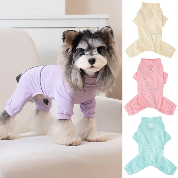 Reflective Dog Jumpsuit with Built in D Ring for Leash Attachment, Four Legged Full Coverage Pet Sports Pajamas for Cats Small Medium Dogs, Stretchy Breathable Walking Bodysuit Apparel