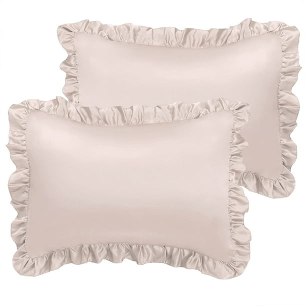 2PCS Satin Pillowcase Silk Pillow Shams Oxford Pillowcases Ruffled