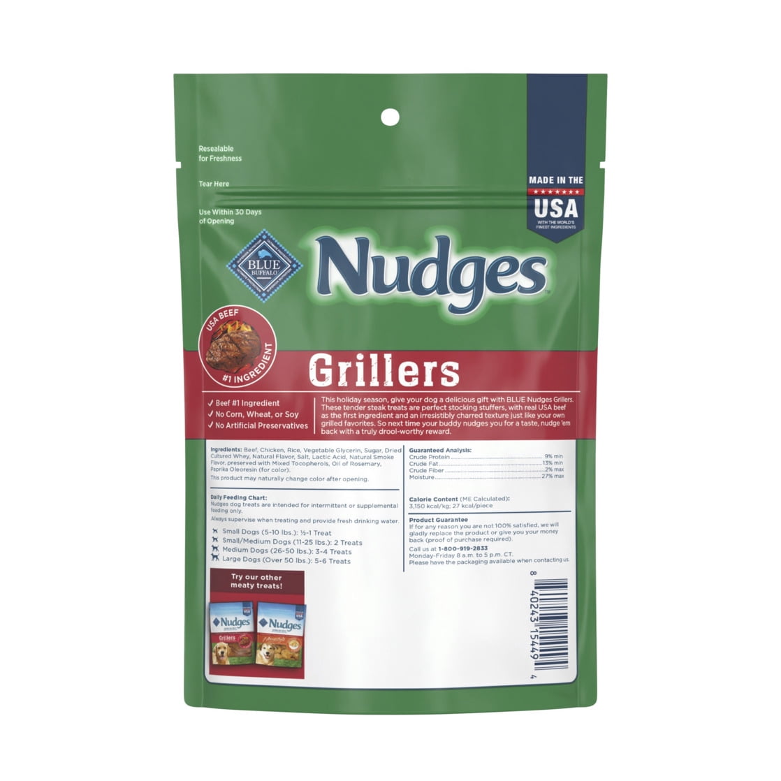 (2 pack) Blue Buffalo Nudges Steak Grillers, Natural Holiday Dog Treats, Beef, 5oz Bag