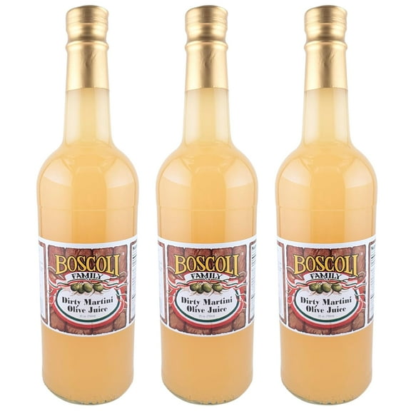 Boscoli Dirty Martini Olive Juice - 25 oz Bottle, Pack of 3, All Natural, Gluten-Free - Premium Cocktail Mixer for Martinis & Bloody Marys