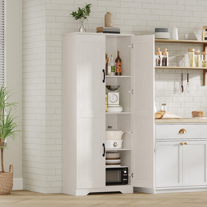 TROPOW Tall Pantry Cabinet, 60" Kitchen Storage Cabinet with 2 Doors & Adjustable Shelves, Freestanding Wooden Cupboard for Bathroom，Dining Room, Living Room