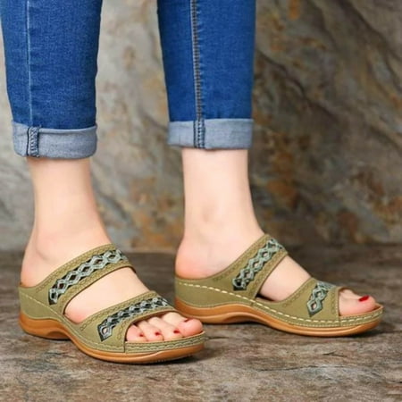 

Zedker Comfy Slippers For Women Slippers With Arch Support For Women Lightweight Soft Sole Large Size Retro Slope Heel Comfortable Women s Slippers Clearance