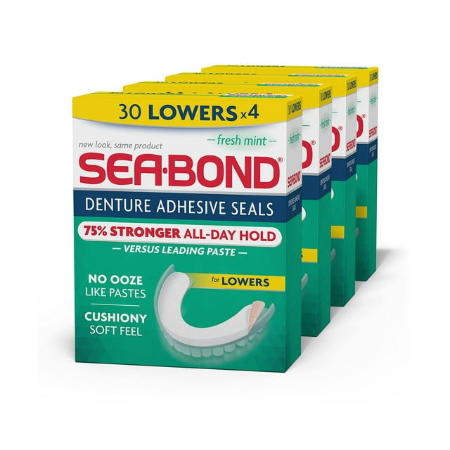 Sellos adhesivos para dentaduras Sea-Bond Secure Fresh Mint, 30 unidades x 4