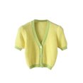 thumbnail image 1 of ZAXARRA Women Color Block Crop Top, Short Sleeve V-Neck Button Down Cardigan, 1 of 6