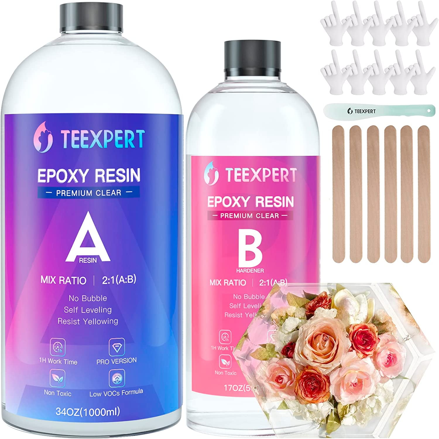 LET'S RESIN EPOXY RESIN Deep Pour Epoxy Resin, 51OZ 2-4 Inch Clear Epoxy Resin Kit,Bubble Free Low Odor 2:1 Low Viscosity Casting For River Table,Wood,Flower Preservation, Art Crafts
