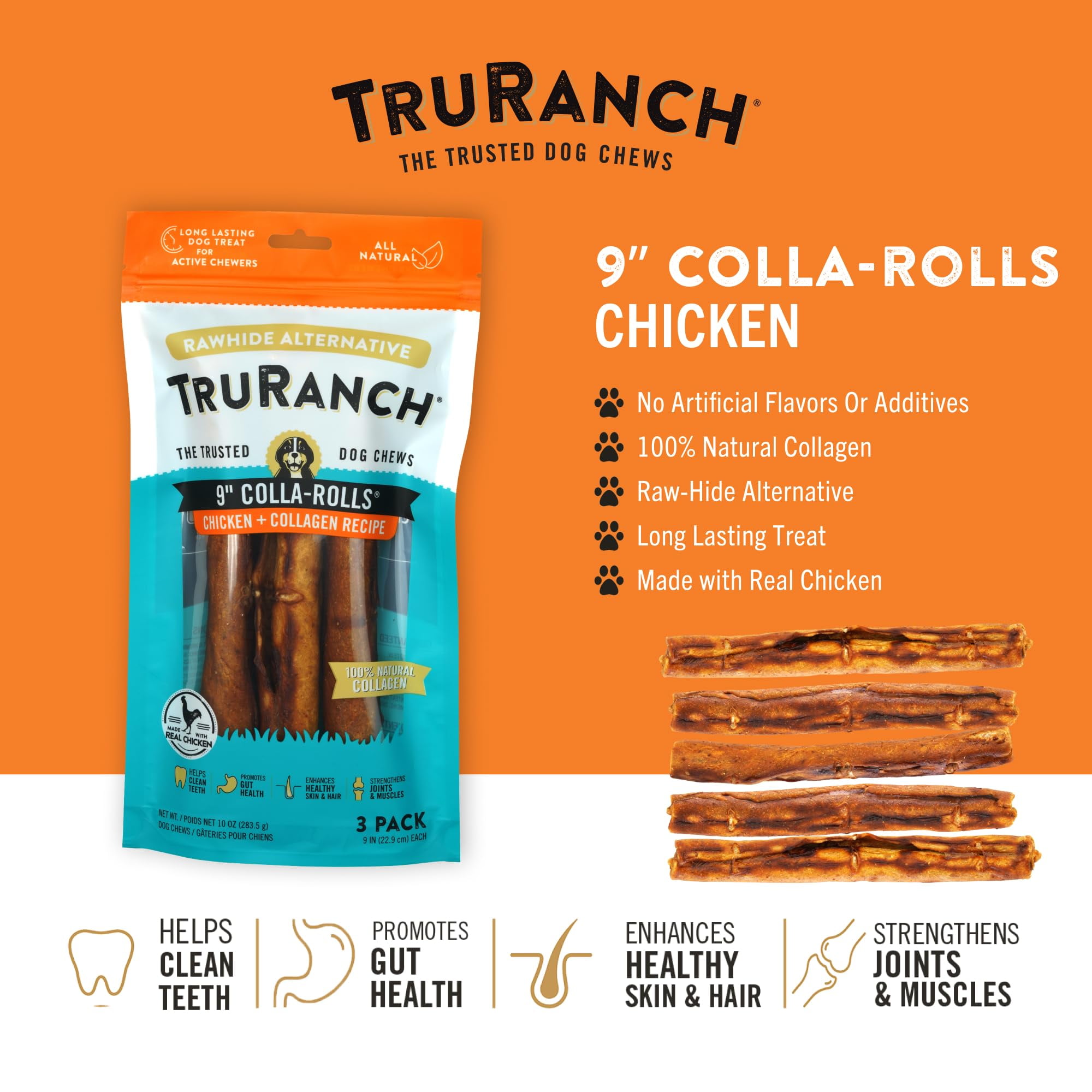 (5 pack) TRURANCH All-Natural Rawhide Alternative Dog Treats, Large Roll 3 Pack