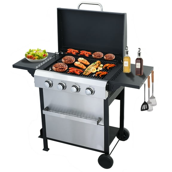 CIG GARDEN 4 Burner Propane Gas Grill, 42,000 BTU Output Flat Top BBQ Grill with Stainless Steel Griddle, Perfect for Outdoor Cooking, Balcony, Backyard, Camping, Barbecue