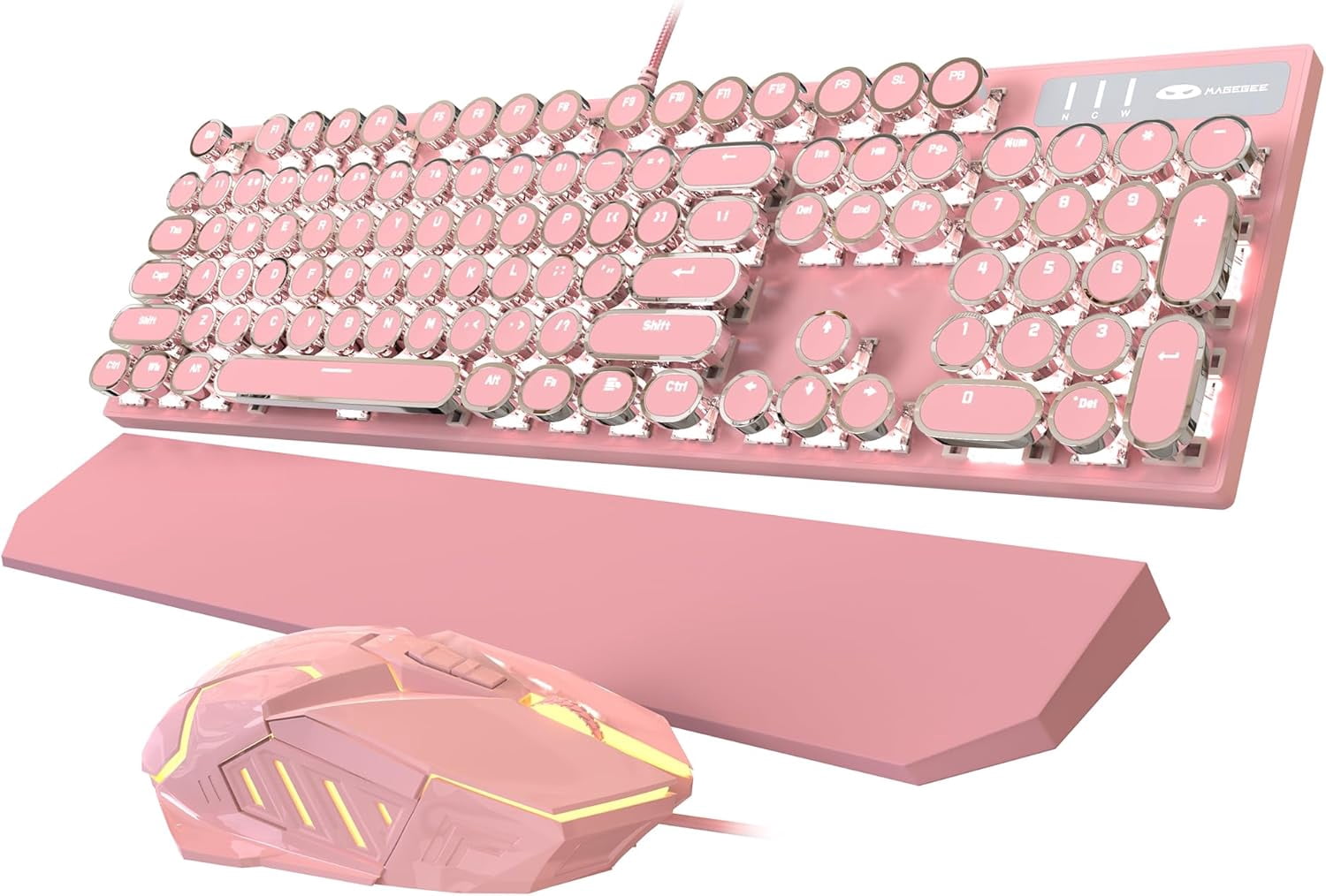 Typewriter Mechanical Gaming Keyboard and Mouse Combo, Retro Punk Round Keycaps Rgb Rainbow Backlit Wired Keyboard for Game and Office