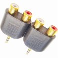 thumbnail image 1 of wonima11 3.5mm TRS Stereo Male to Dual RCA Female Audio Adapter 3.5mm Stereo to 2 RCA Splitter Gold Plated Jack Y Plug Audio Converter 2pcs, 1 of 1