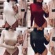 thumbnail image 2 of Yellow Body de manga larga para mujer, cuello falso, cuello alto, leotardo de Color sólido, ajustado, Tops básicos, ropa para discoteca, Otoño e Invierno, 2 of 4