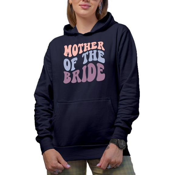 Mother of the Bride, Wedding Day, Marriage or Bridal Shower Themed, Groovy Retro Wavy Text Merch Gift, Navy Blue Hooded Sweatshirt or Hoodie, 3XL