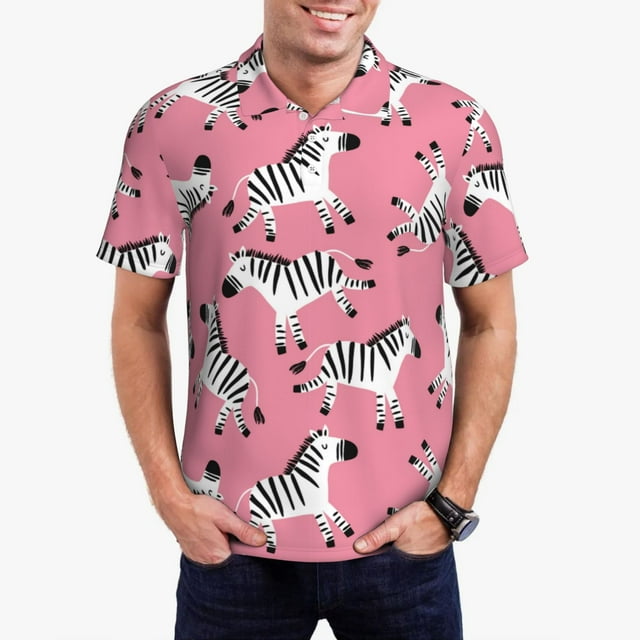 Fotbe Cute Cartoon Zebra Camiseta Polo de Golf para Hombre con Estampado – Camisa Deportiva Transpirable con Cuello Abotonado-Large