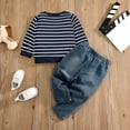 thumbnail image 3 of MEZZALL Baby Boy Elephant Stripe Long Sleeve Tops With Denim Pants Soft Casual Outfits Toddler Autumn Cartoon Playwear Relaxed Fit Clothing Sets, 3 of 3