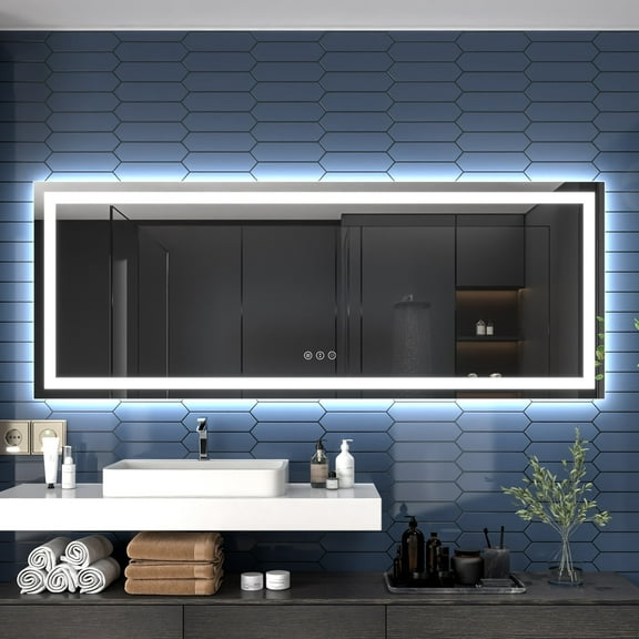 Apex 88" W x 38" H LED Bathroom Large Light Led Mirror,Anti Fog,Dimmable,Dual Lighting Mode,Tempered Glass