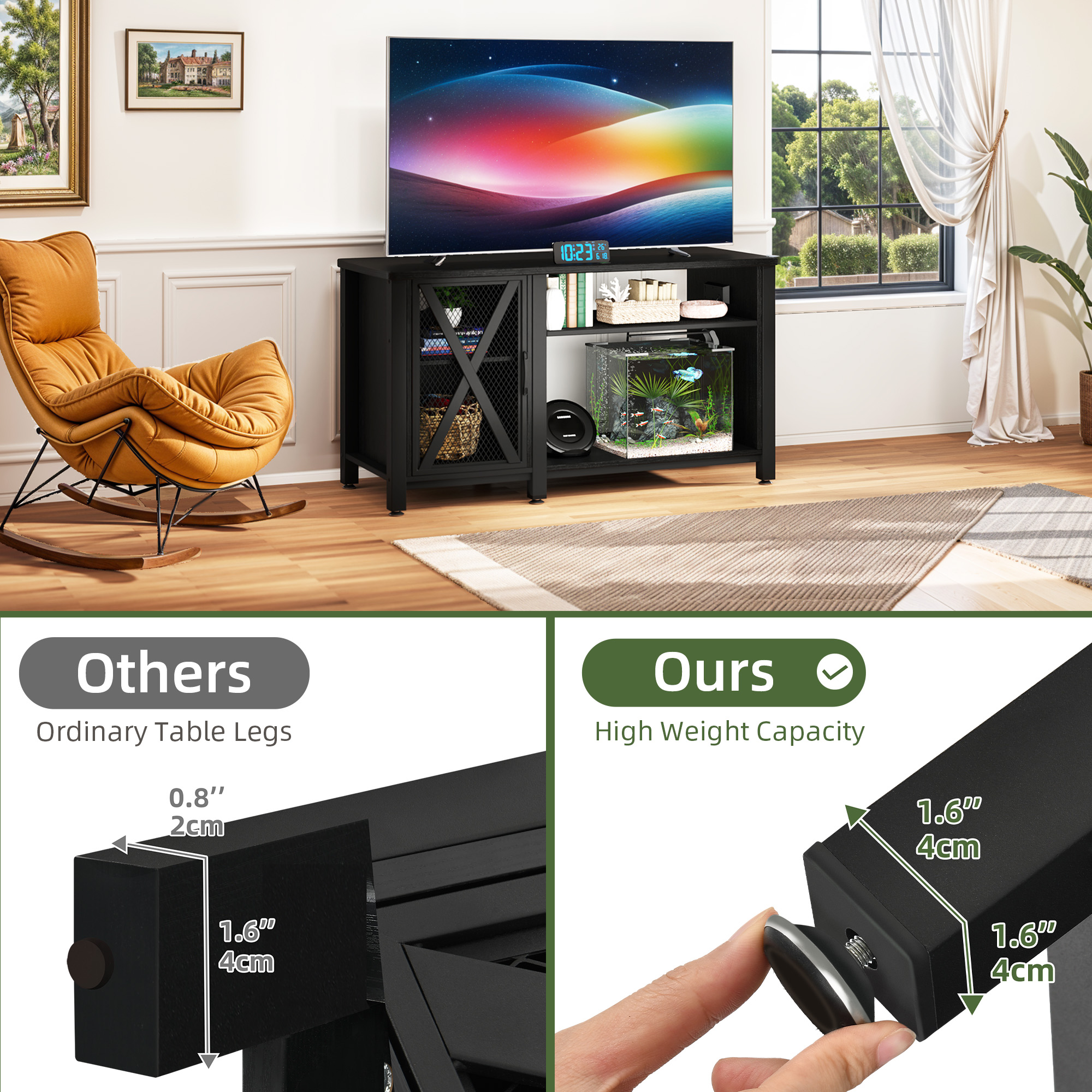 Uforic 52"Modern Farmhouse TV Stand with Power Outlet for TVs up to 60" - Black