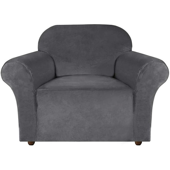 Enova Home Ultra Soft Thick Stretch Velvet Fabric 1 Seater Armchair Slipcover for Living Room (Gray)
