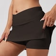 thumbnail image 2 of Tennis Skorts for Women Stretchy Cross Waist Mini Skirt Golf Athletic Running Side Slit Skirts Solid Color Trendy Womens Sport Skirts Coffee S, 2 of 6