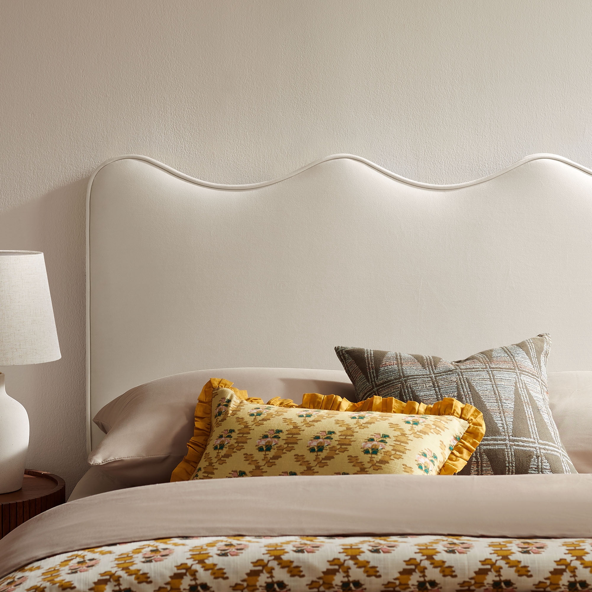 Athena Stain-Resistant Performance Velvet Full Size Headboard in Alabaster