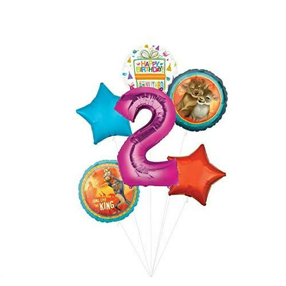 Lion King Party Supplies 2nd Birthday Balloon Bouquet Decorations - Pink Number 2