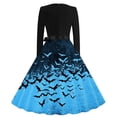 thumbnail image 4 of BaoFuBaoMei Vintage Halloween Dresses for Women Plus Size Crew Neck Long Sleeve Halloween Bats Print Midi Dress Back Zipper Closure Waist Bow Tie a Line Dresses for Party, 4 of 6