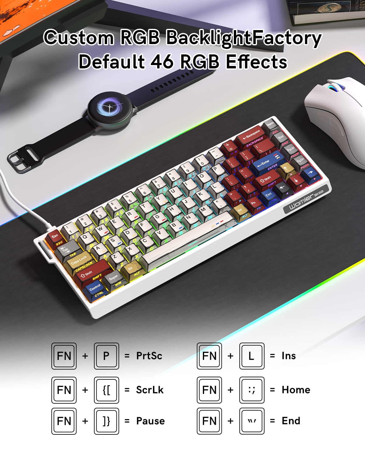 SK68 65% Gaming Keyboard, Wired Backlit Mini Keyboard w/100% Hot-Swap Socket 68 Keys Aluminum Gaming Wired Keyboard for PC Laptop Game