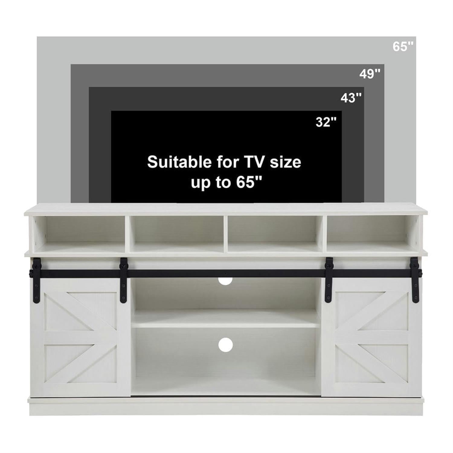 Demi Bonn Modern TV Stand with Sliding Barn Door, Farmhouse Wood Entertainment Center, Storage Cabinet Table Living Room with Adjustable Shelves for TVs Up to 65", White