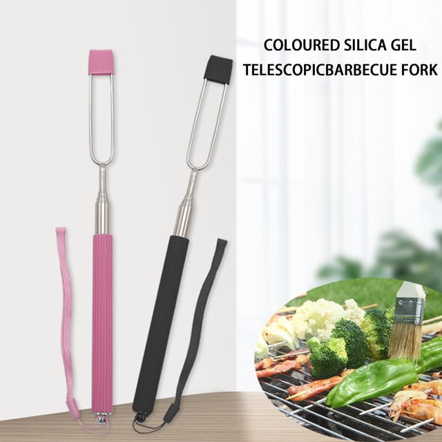 YAOMOBB Camping Accessories Telescopic Barbecue Fork with Silicone Handle for Multifunctional BBQ Tool in Kitchen