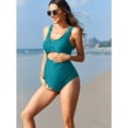 thumbnail image 3 of Attraco Maternity Monokini One Piece Swimsuit Scalloped Cut Out Ruched High Waisted Scoop Neck Pregnancy Swimwear, 3 of 8
