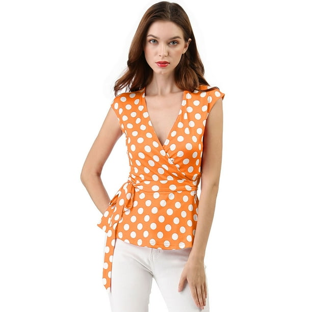 Top Sin Mangas Con Cuello En V Para Mujer Allegra K Naranja L