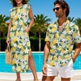 thumbnail image 3 of Yuyamidu Couples Vacation Outfits Matching Sets Lemon Dress for Women Maxi Dress with Pockets Mens Hawaiian Shirts Short Sleeve Beach Tropical Shirts Family Matching Vacation Clothes Men's L, 3 of 7