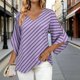 thumbnail image 2 of Top Floral Puro con Elegante Cuello en V Y Mangas de Tres Cuartos, Tops a Rayas de las Mujeres para Vestidos Casuales, de Trabajo O Sociales, 2 of 8