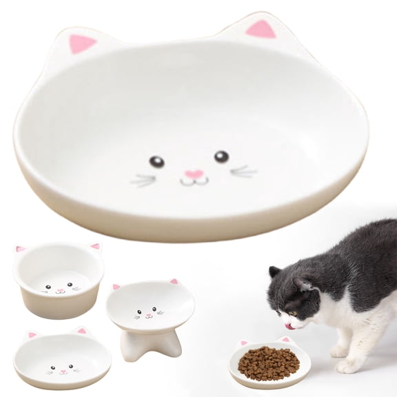 CHENjy Elevated Ceramic Cat Bowl, Raised Cat Food Bowl for Spine Health and Vomiting Prevention, Cat Bowl Stand Design, ellipse