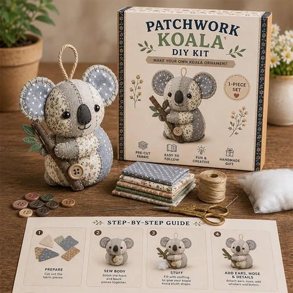DIY Patchwork Animal Kit, Handmade Sewing Craft Set with Floral Fabric, Stuffing, Tools, 3D Cute Patchwork Animal DIY Kit for Adults, Beginners, Craft Lovers, Gift for Birthdays, Holidays(B)