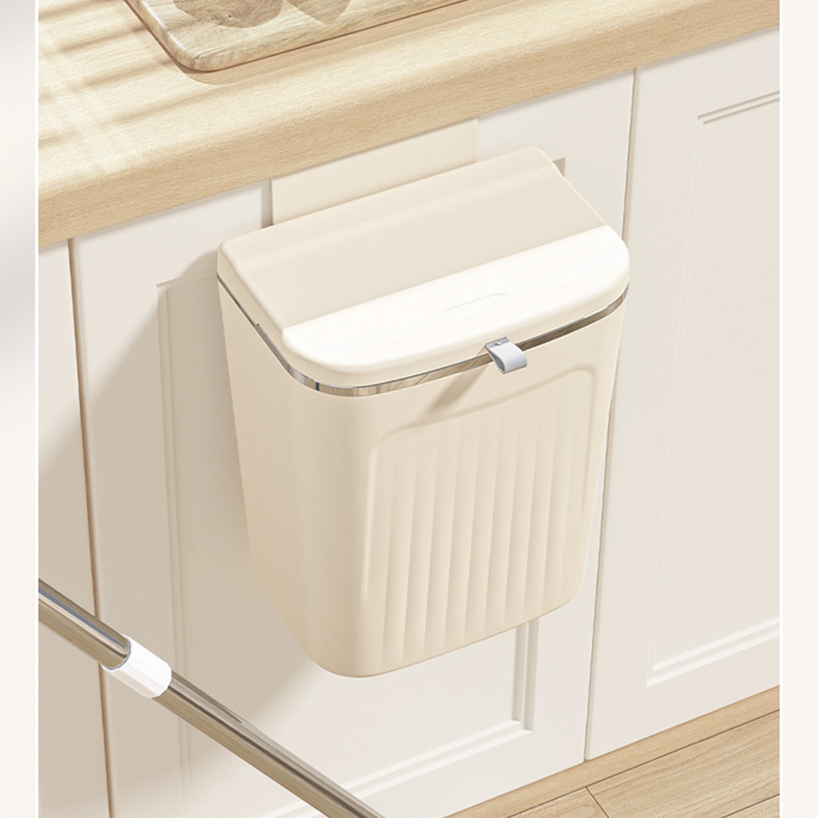under $5 Fufafayo Plastic Trash Can with Press Top Lid for Bathroom White Narrow Dog Proof Garbage Can,Toilet Waste Basket and Covered Wastebasket for Room Bedroom Kitchen,Office and Dorm