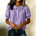 thumbnail image 6 of Babysbule Women Peter Pan Collar Henley Puff Short Sleeve Blouse Loose Fit Casual Top for Summer Travel Weekend Daily Outfits, 6 of 8