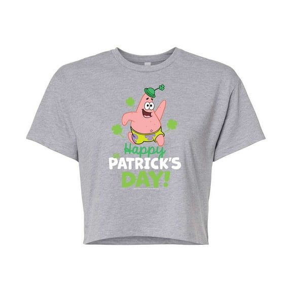 SpongeBob SquarePants - Happy St. Patricks Day - Juniors Cropped Cotton Blend T-Shirt