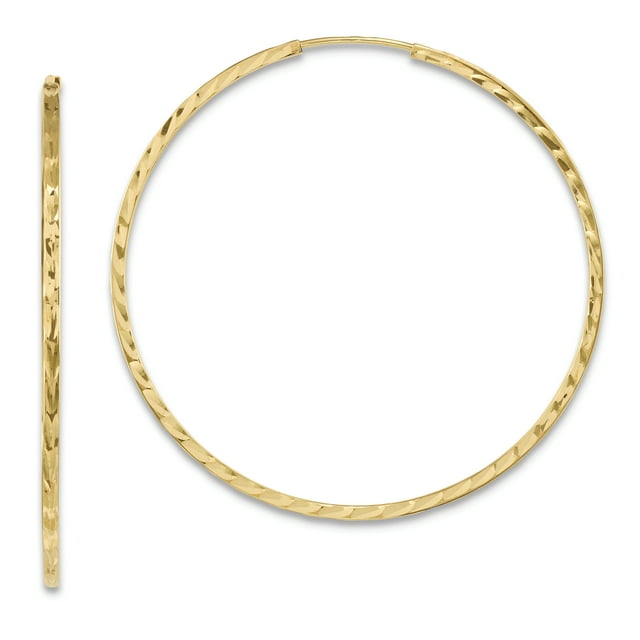 14k Or Jaune Diamant Coupe Tube Carré Boucles d'Oreilles Sans Fin Rond