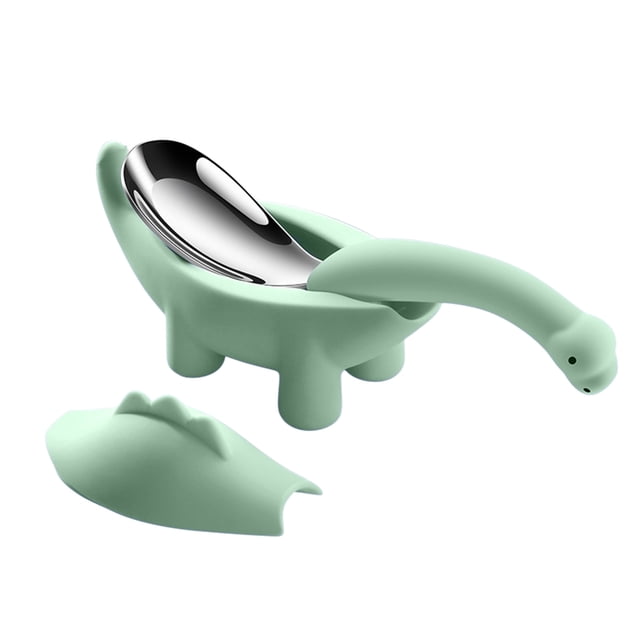 Dinosaur Rice Spoon, Stainless Steel Silicone Handle Spoon Fork Set, Cute Dinosaur Shape Flatware, Appetizers Fruit Cheese Serving Utensils, Kitchen Tableware, Dishwasher Safe