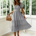 thumbnail image 2 of Asxite Summer Dresses for Women Casual Solid Straight Neck Short Sleeve Midi Sundress, 2 of 6