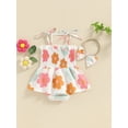 thumbnail image 6 of vera natura Baby Girl 2 Piece Set, Sleeveless Tie-Up Shirred Floral Romper Dress + 3D Bow Headband Summer Outfits, 6 of 9