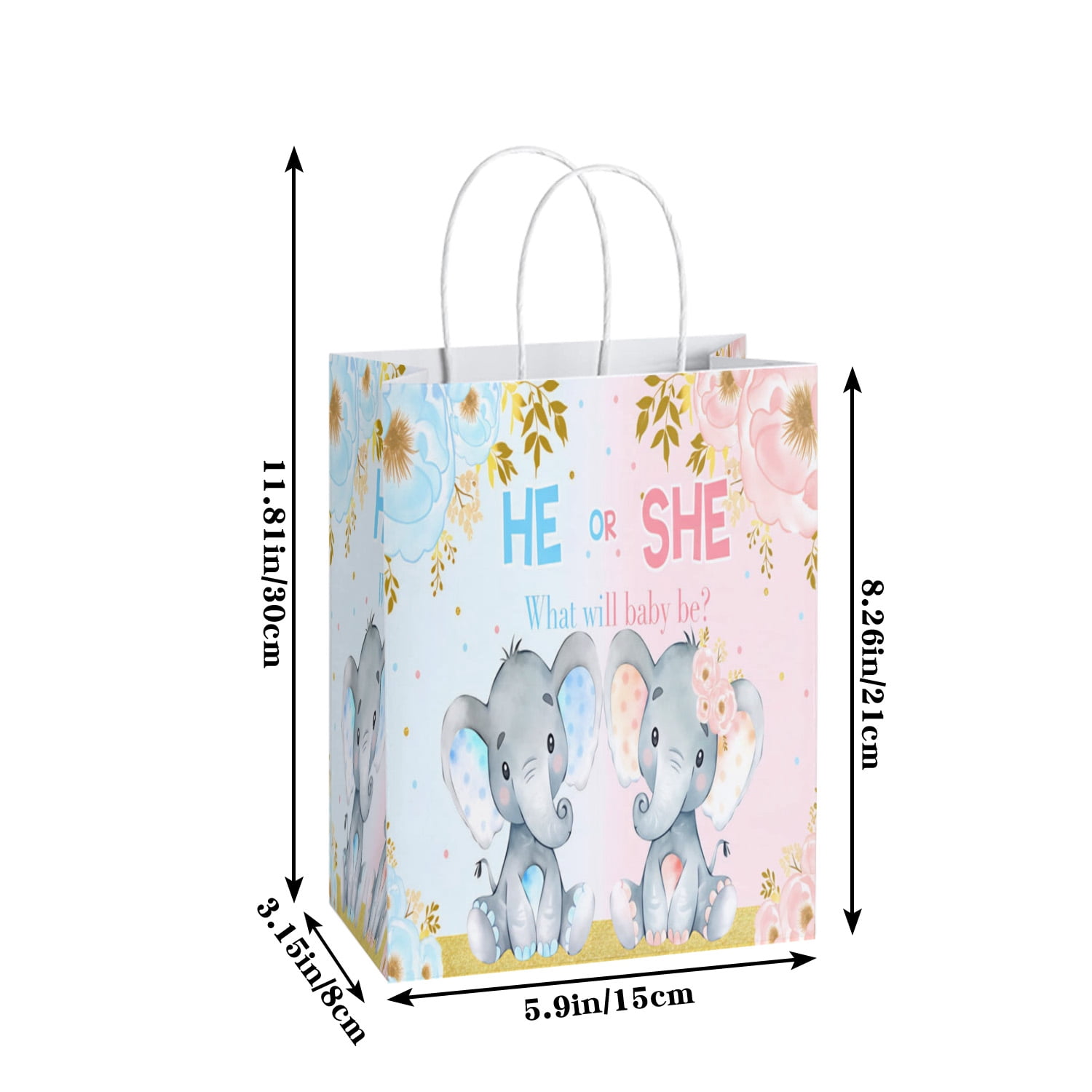 YAHAFEPY 20Pcs Baby Elephant Party Favor Bags for Girl or Boy Gender Reveal Supplies Blue and Blush Pink Floral Baby Shower Party Decorations