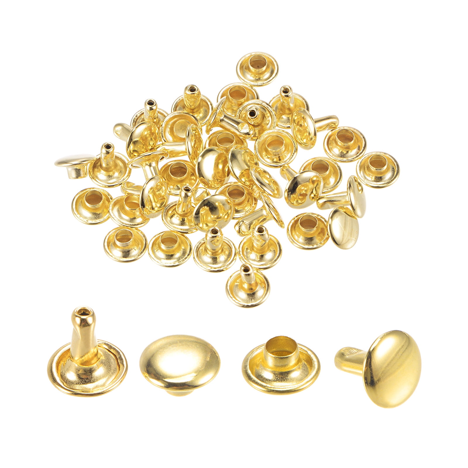 20 Sets Leather Rivets Gold Tone 8mm Double Cap Brass Rivet Studs