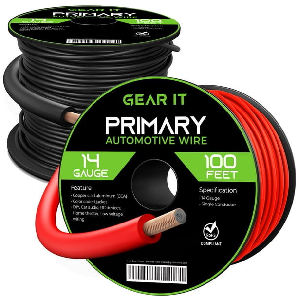 Wire GearIt calibre 14 (30,48 m cada uno, negro/rojo), cobre CCA