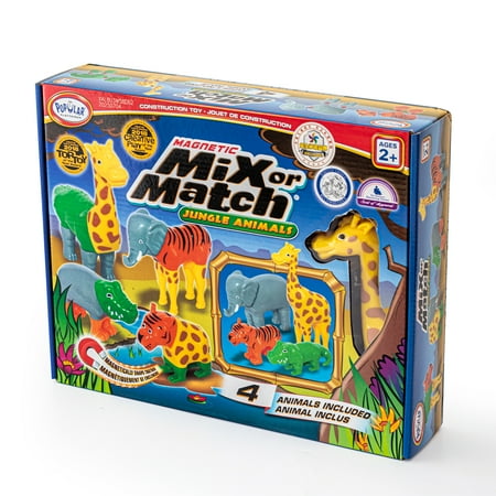 Magnetic Mix or Match Jungle Animals Toy Play Set, 16 Pieces