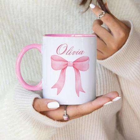 

Personalized Coquette Pink Bow Mug Cute Bow Coffee Mug Custom Girly Teacup Pink Mug Christmas Gift for Her Birthday Gift For Friend