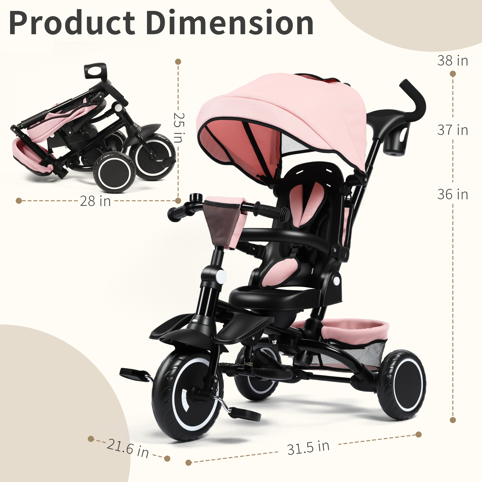 AILEEKISS 7-in-1 Kids Tricycle with Push Handle Ages 1-5 photo 2
