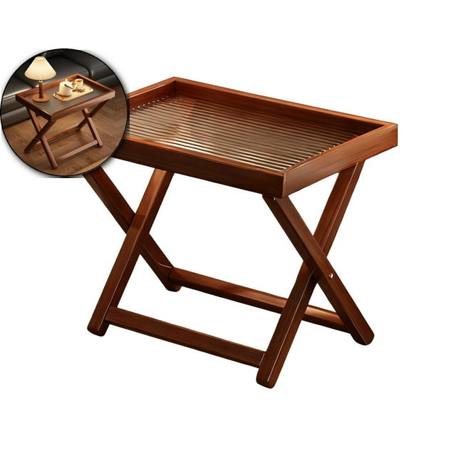 Dvruxg Table de Chevet Pliant en Bambou, Plateau de Déjeuner, Support de Table Basse d'Appoint pour Canapé pour Service de Collations au Salon