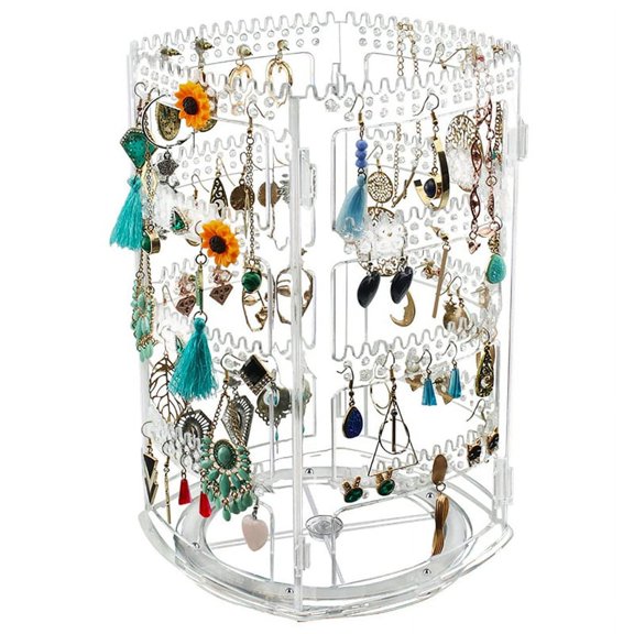 360 Rotating Earring Holder Stand Clear Earrings Organizer, Acrylic Jewelry Storage Display Rack for Earrings Bracelets