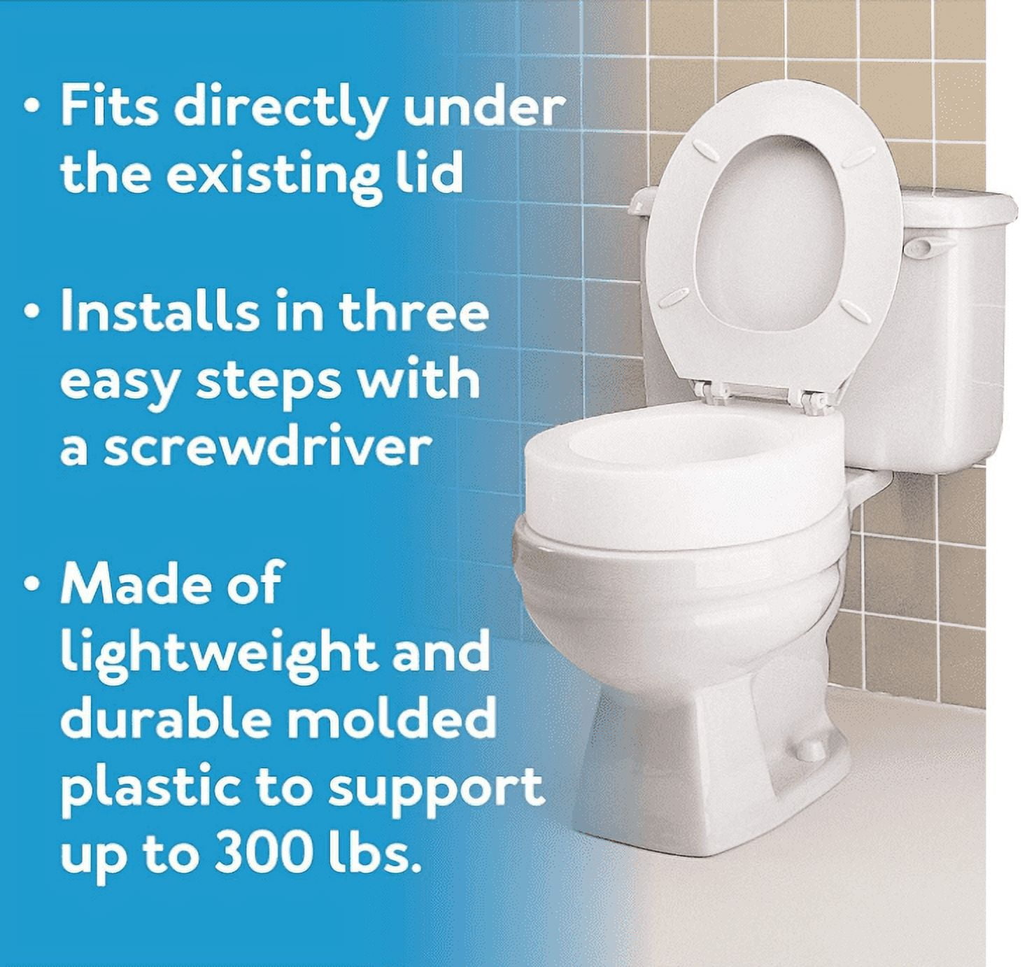 Carex Raised Toilet Seat, Universal Fit for Round Bowls, Adds 3.5 inches, White, 300 lb Capacity